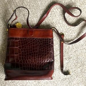 Brahmin Croc Embossed Small Bucket Crossbody Bag | Burgundy | Vintage | GUC